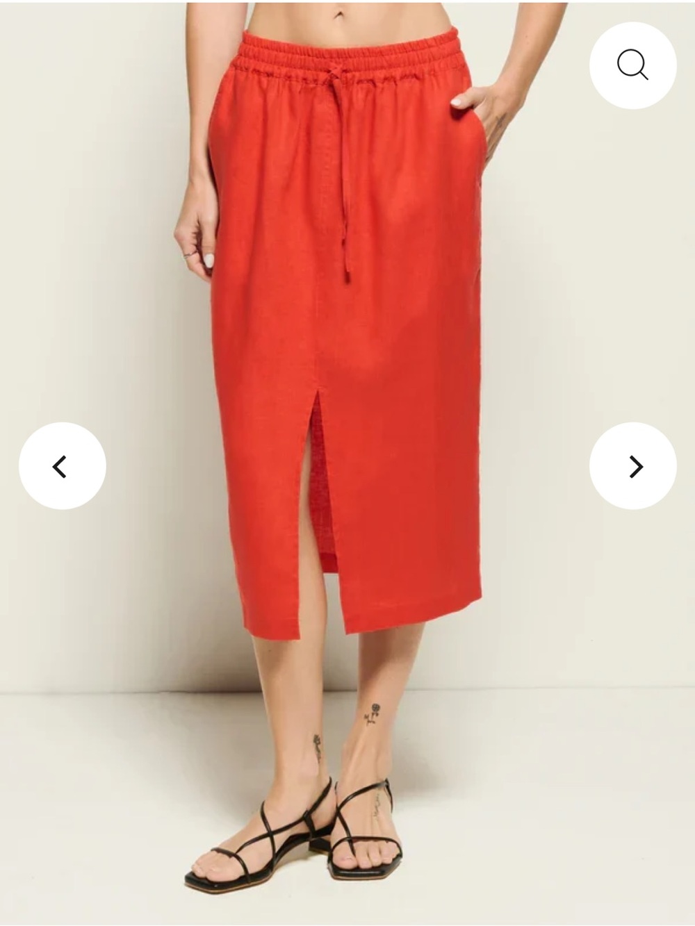 NWT Nation Los Angeles Maisie Midi Linen Skirt in Aurora Red